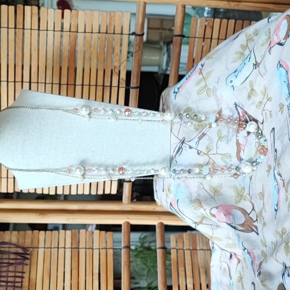 Beads and Baubles Moonstone Faceted Extra Long Necklace Pastel Dual Chain Pearls - Picture 3 of 12